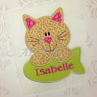 Chloe Kitty Cat With Fish Applique Embroidery Design