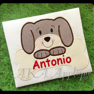 Gus Puppy with Bone Applique Embroidery Design
