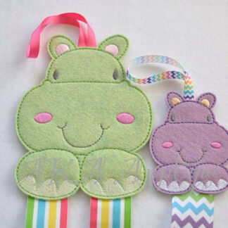 Henrietta Hippo Clip Keeper-Bow Holder ITH Embroidery Design