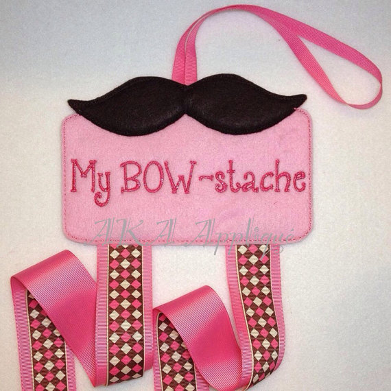 Mustache Clip Keeper - Bow Holder ITH Embroidery Design
