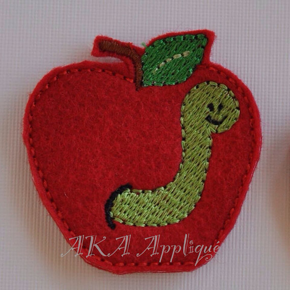 Wormy Apple Feltie Embroidery Design