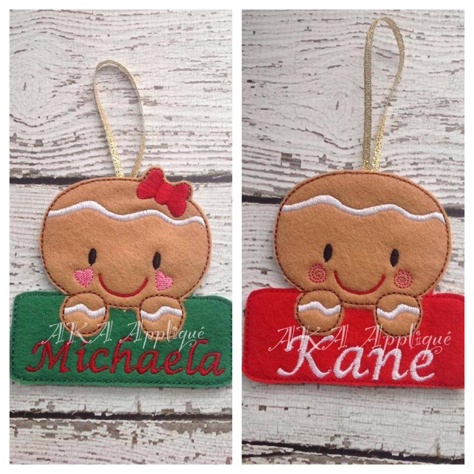 Personalizable Gingerbread Boy AND Girl Ornament ITH Embroidery Design