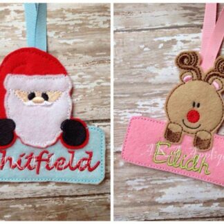 Personalizable Santa AND Reindeer Ornament ITH Embroidery Design
