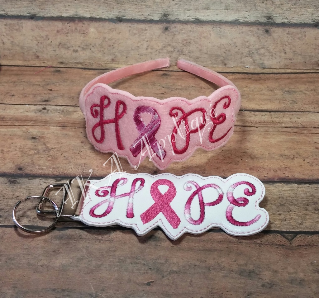 ITH Hope Awareness Ribbon Headband SLIDER™ and Key Fob Embroidery Design