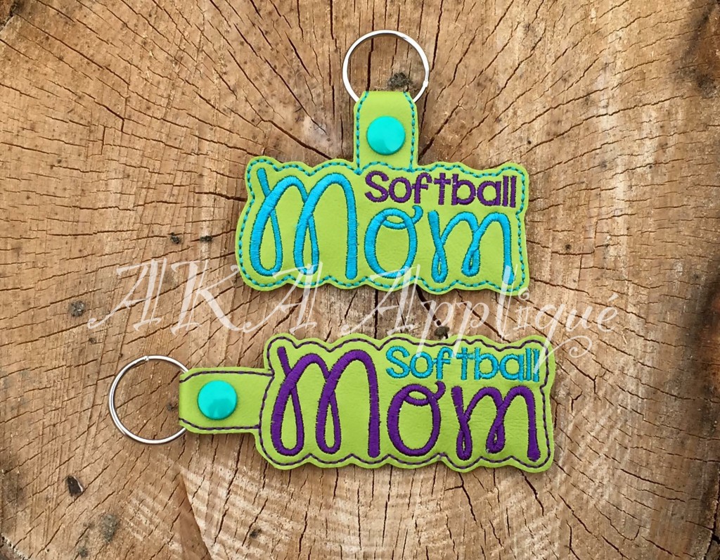 ITH Softball Mom Snap Fob Embroidery Design