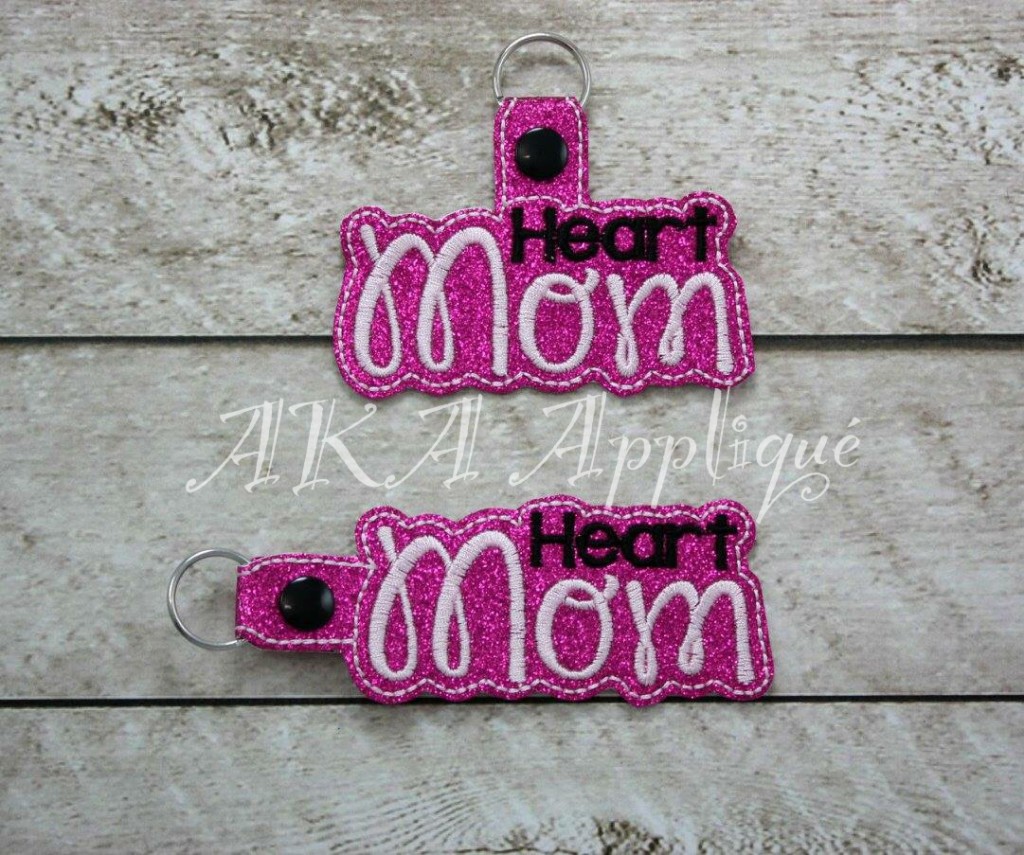 ITH Heart Mom Snap Fob Embroidery Design
