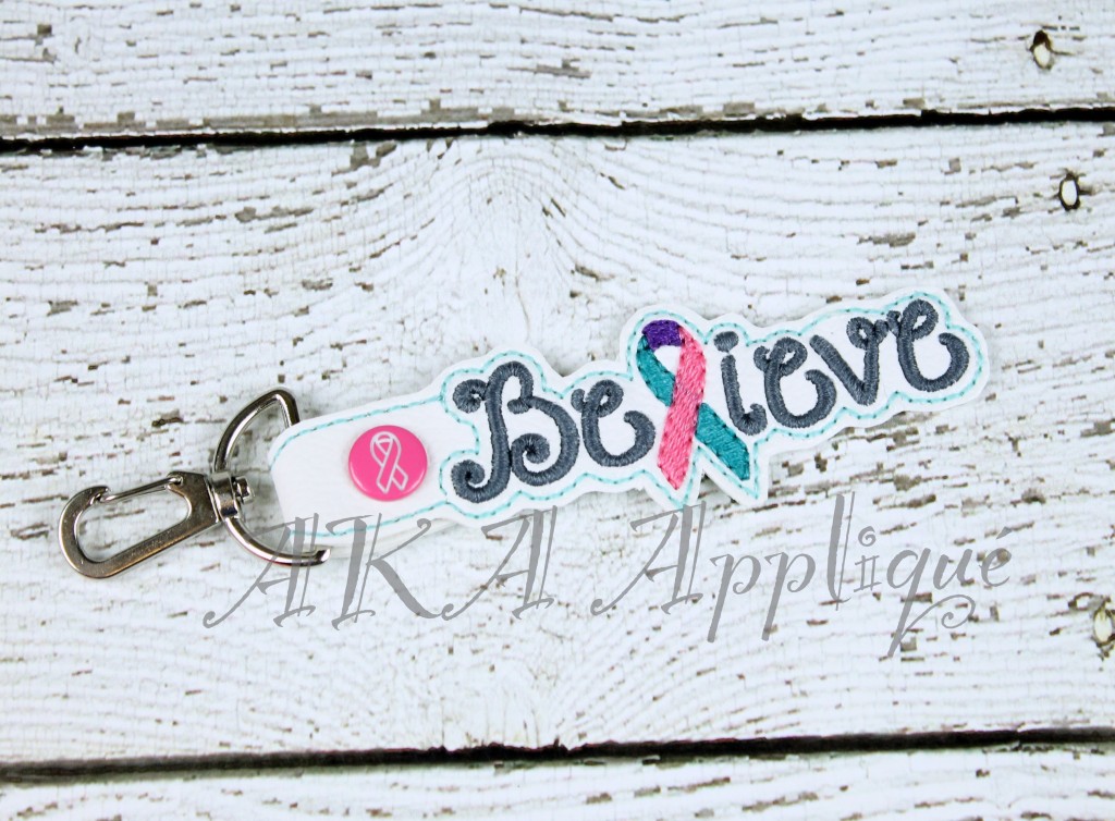ITH Believe Awareness Ribbon Snap Fob Embroidery Design - Image 3