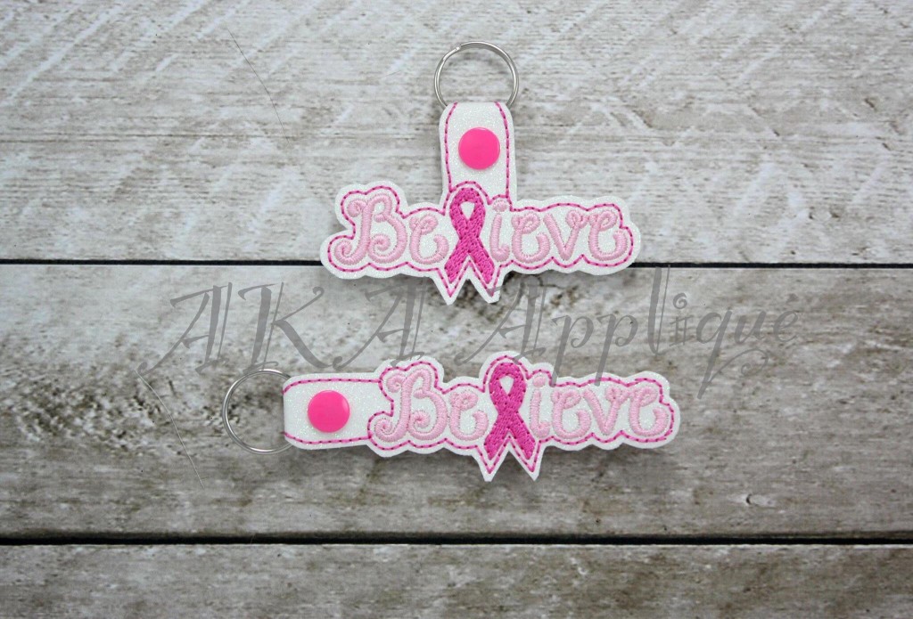 ITH Believe Awareness Ribbon Snap Fob Embroidery Design