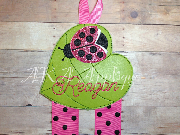 Ladybug Leaf Clip Keeper-Bow Holder ITH Embroidery Design
