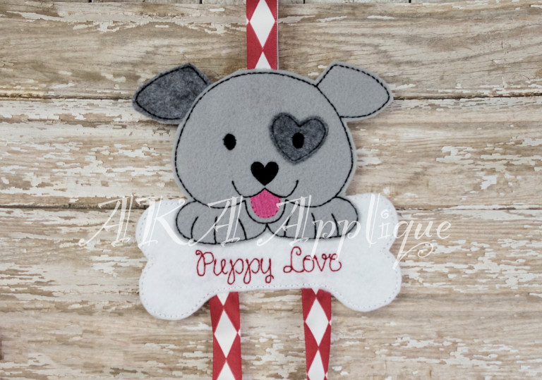 Puppy Love Clip Keeper-Bow Holder ITH Embroidery Design