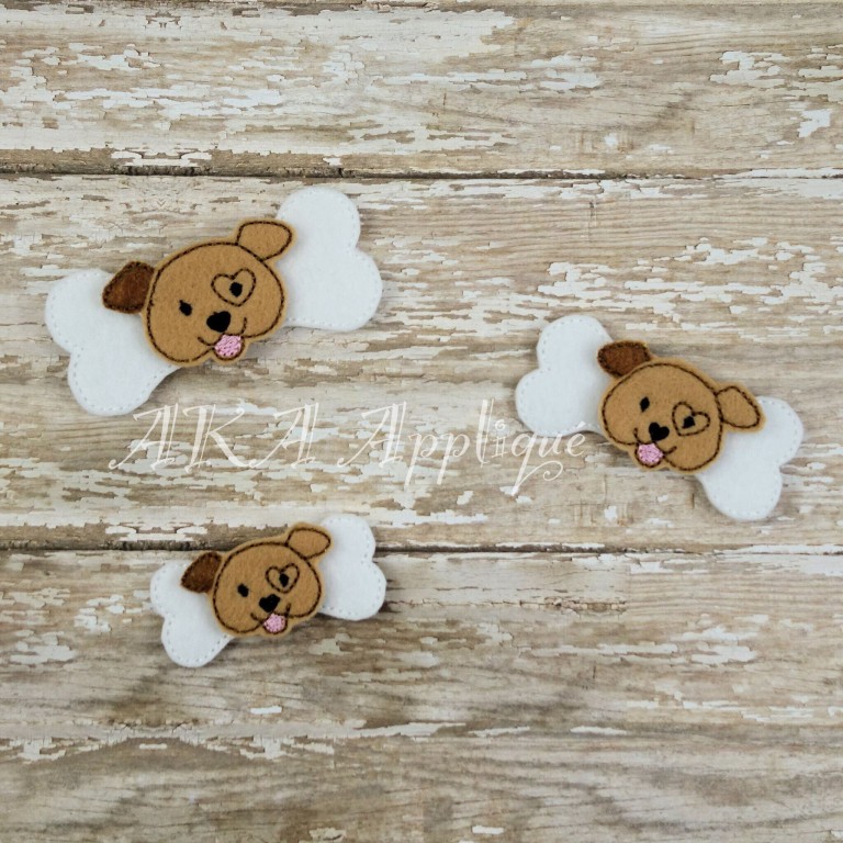 Puppy Love Feltie and Dog Bone Clip Cover Embroidery Design