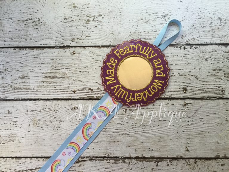 Fearfully Phrase Mirror Clip Keeper ITH Embroidery Design