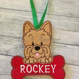 Personalizable Kelsey Yorkie Ornament ITH Embroidery Design
