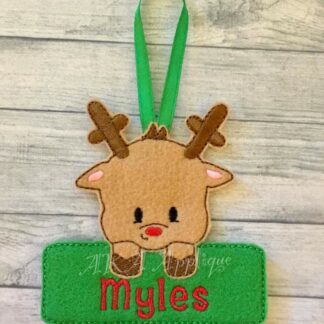 Personalizable Rudy Reindeer Ornament ITH Embroidery Design