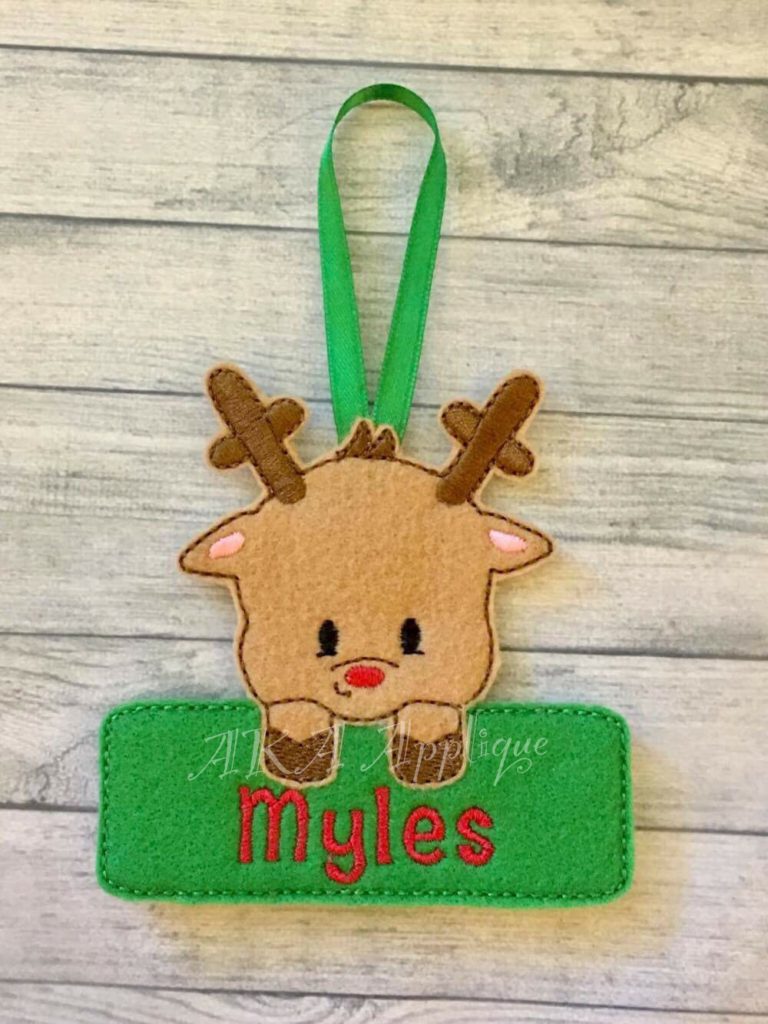 Personalizable Rudy Reindeer Ornament ITH Embroidery Design