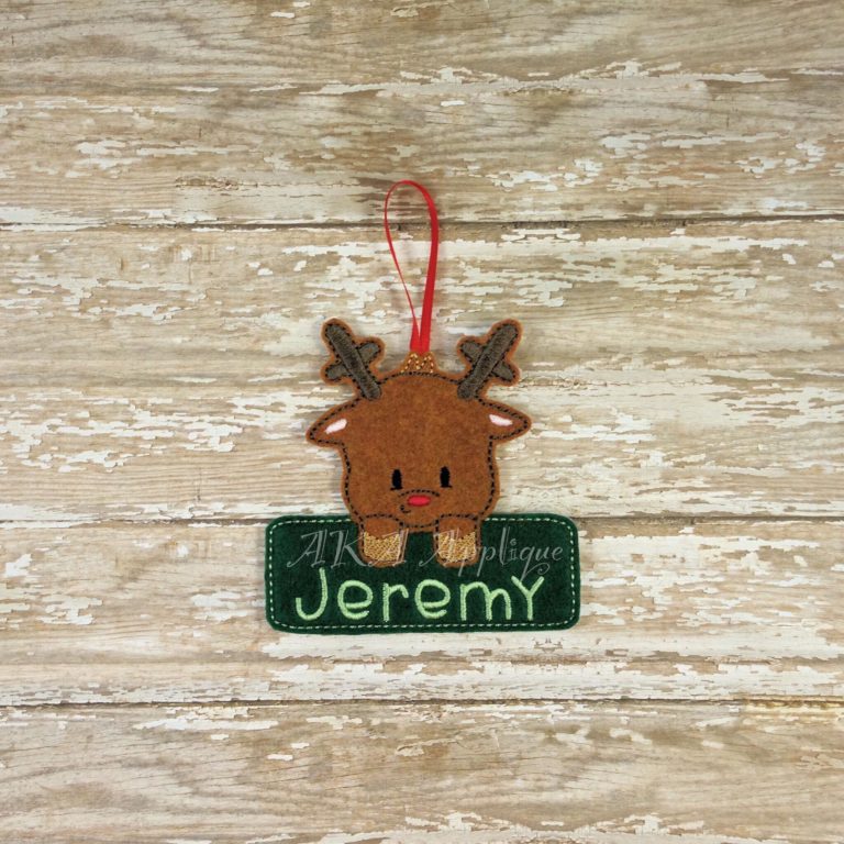 Personalizable Rudy Reindeer Ornament ITH Embroidery Design - Image 2