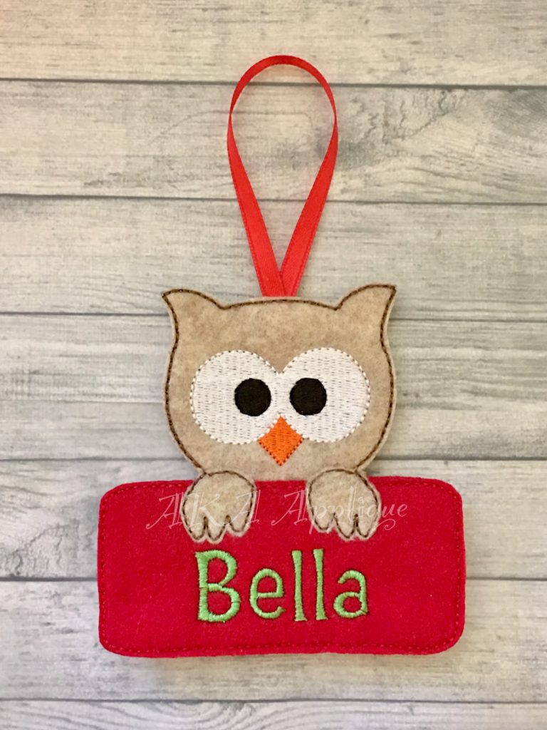 Personalizable Kookie Owl Ornament ITH Embroidery Design