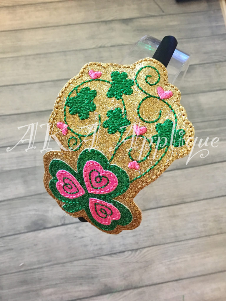 ITH Shamrock Flourish Headband SLIDER™ and Clip Cover Embroidery Design