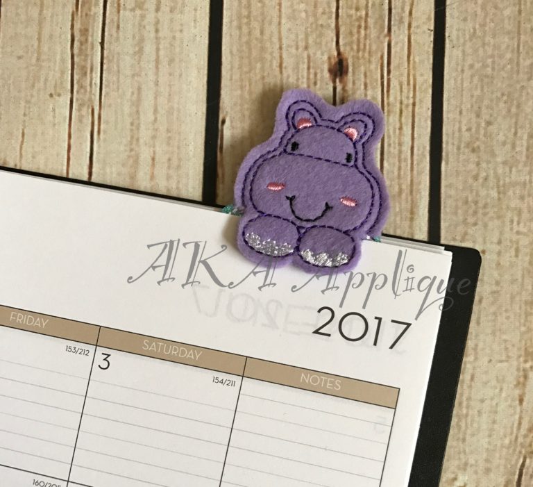 Peeking Henrietta Hippo Bookmark ITH Embroidery Design