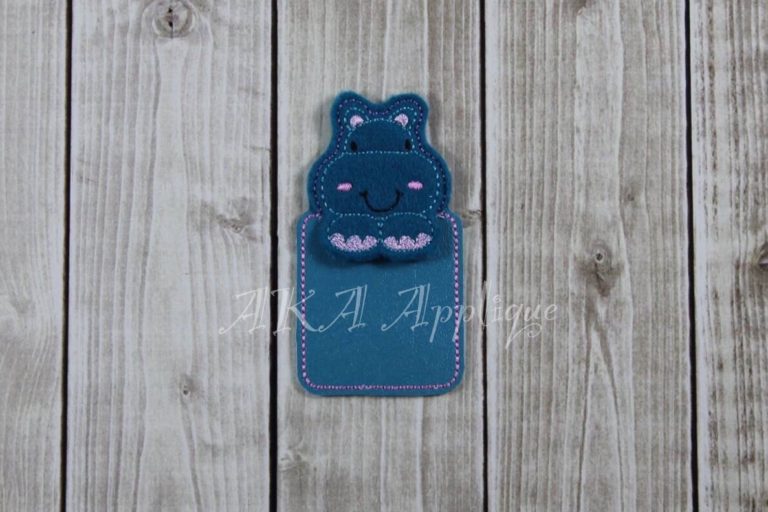 Peeking Henrietta Hippo Bookmark ITH Embroidery Design - Image 3