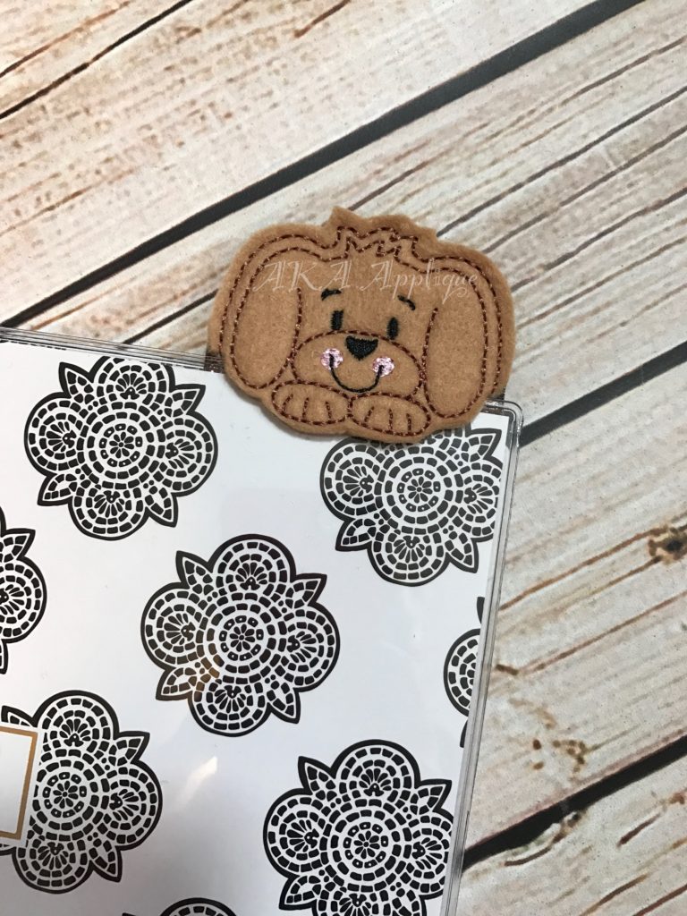 Peeking Gus Puppy Dog Bookmark ITH Embroidery Design