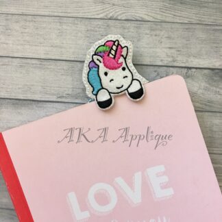 Peeking Sunny Unicorn Bookmark ITH Embroidery Design