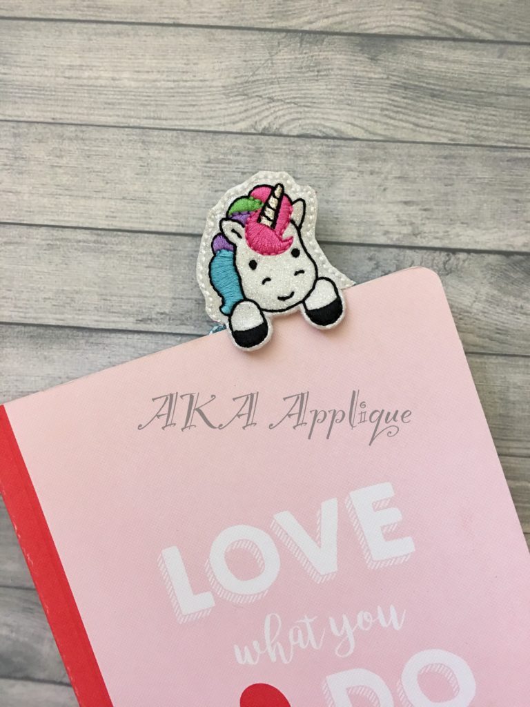 Peeking Sunny Unicorn Bookmark ITH Embroidery Design