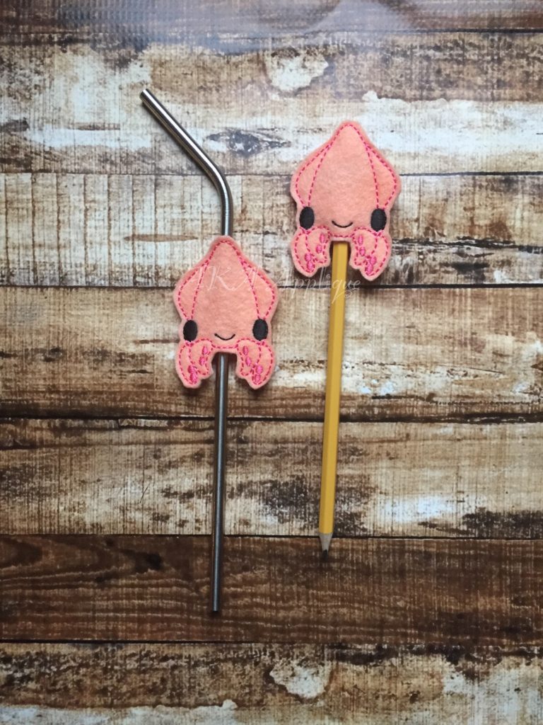 Sally Squid Pencil Slider and Topper Embroidery Design
