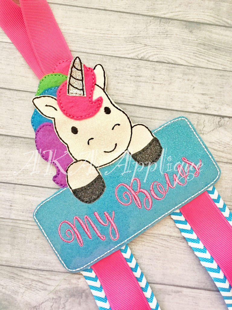 Sunny Unicorn Ornament and Clip Keeper-Bow Holder ITH Embroidery Design