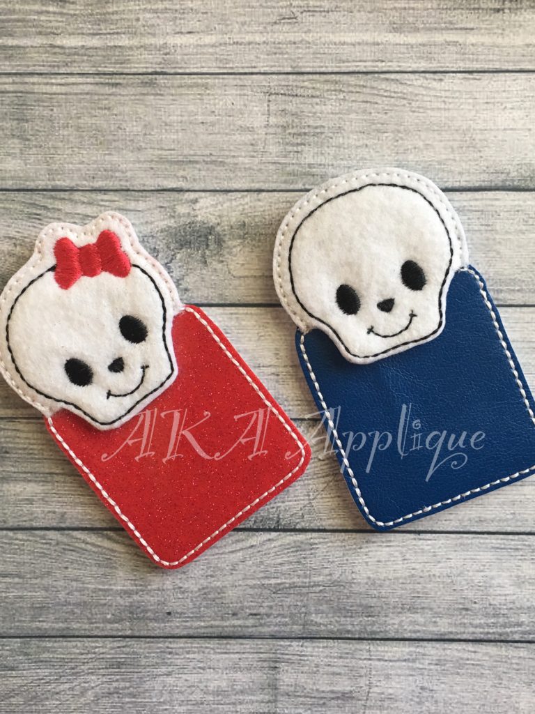 Peeking Max and Maxine Skull Bookmark SET ITH Embroidery Design - Image 2