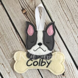 Personalizable Zoe Boston Terrier Ornament ITH Embroidery Design
