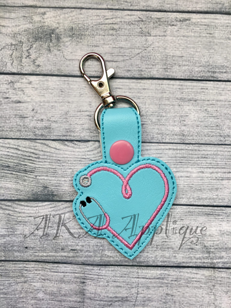 ITH Stethoscope Heart Snap Fob Embroidery Design
