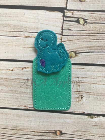 Peeking Bronty Brontosaurus Dinosaur Bookmark ITH Embroidery Design - Image 4