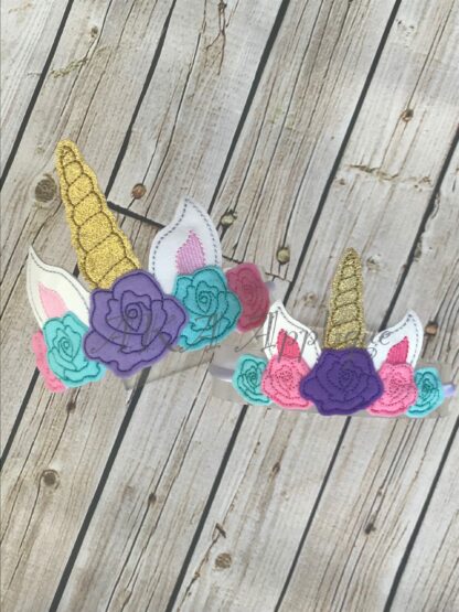 ITH Unicorn Rose Headband Tiara Slider Embroidery Design