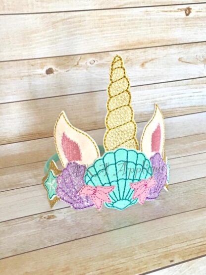 ITH Unicorn Mermaid Headband Tiara Slider Embroidery Design