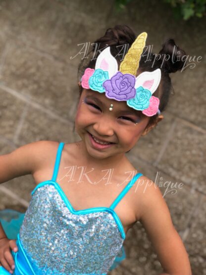 ITH Unicorn Rose Headband Tiara Slider Embroidery Design - Image 3