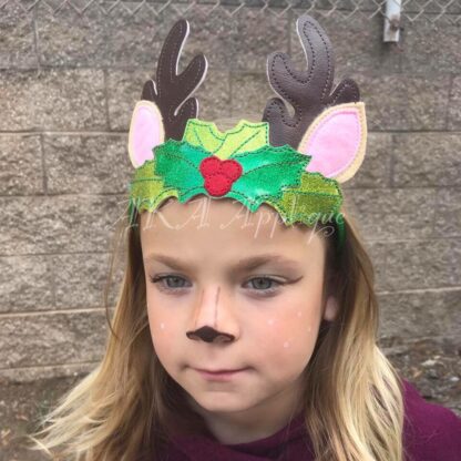 ITH Deer Holly Headband Tiara Slider Embroidery Design - Image 2