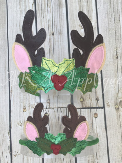 ITH Deer Holly Headband Tiara Slider Embroidery Design - Image 3