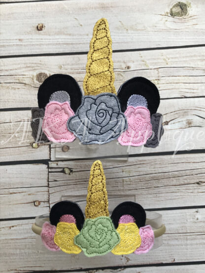 ITH Pandicorn/Unicorn Bear Rose Headband Tiara Slider Embroidery Design - Image 2