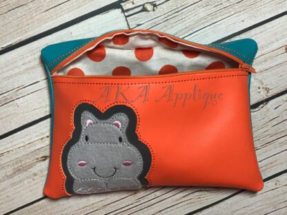 ITH Peeking Henriette Hippo Zipper Pouch Embroidery Design - Image 2
