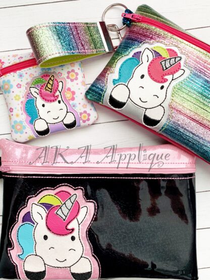 ITH Peeking Sunny Unicorn Zipper Pouch Embroidery Design