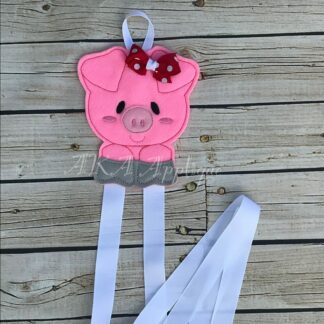 Peeking Piper Pig Clip Keeper-Bow Holder ITH Embroidery Design