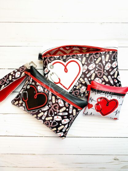 ITH Stethoscope Heart Zipper Pouch Embroidery Design