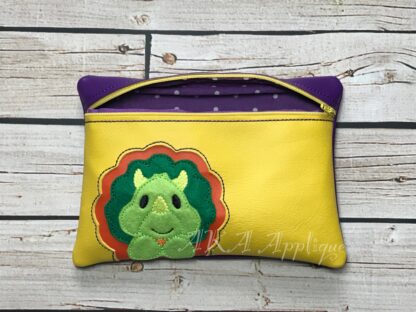 ITH Peeking Sarah Triceratops Zipper Pouch Embroidery Design - Image 2