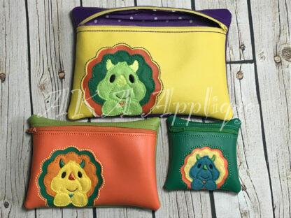 ITH Peeking Sarah Triceratops Zipper Pouch Embroidery Design